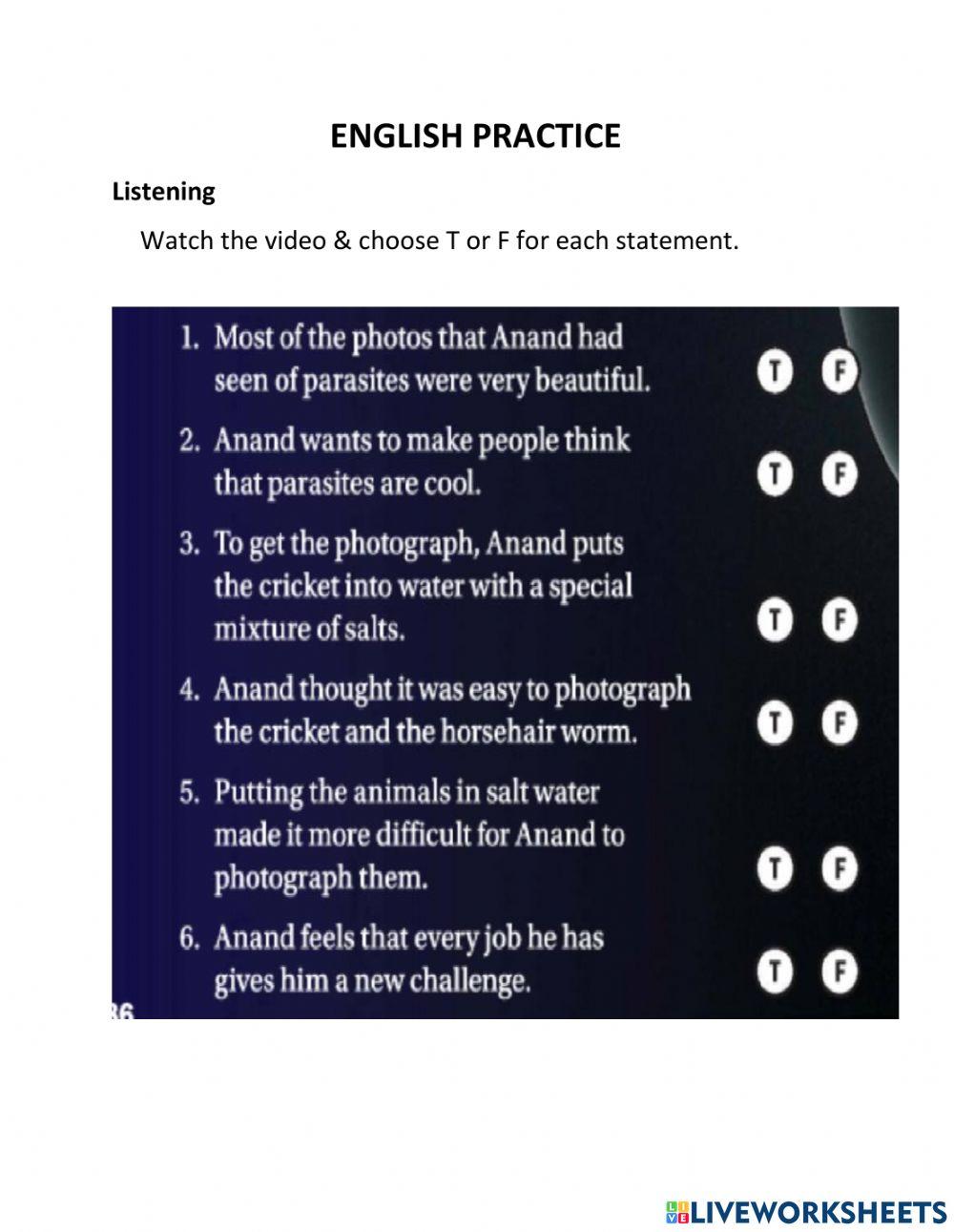 Listening exercises about parasites