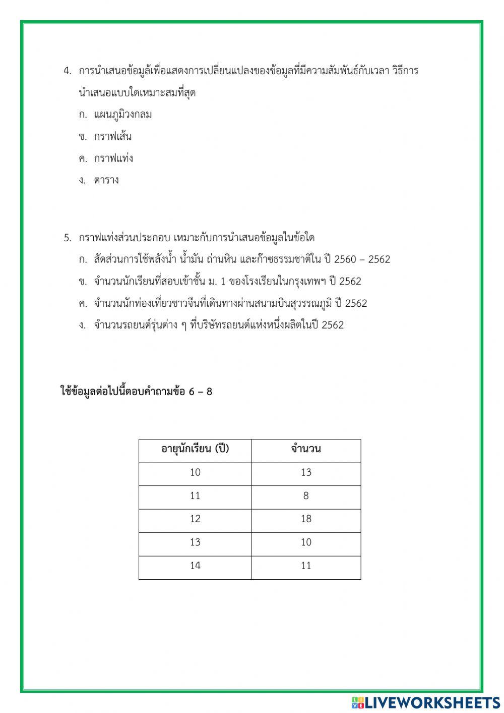 แบบทดสอบบทที่ 4 สถิติม.1