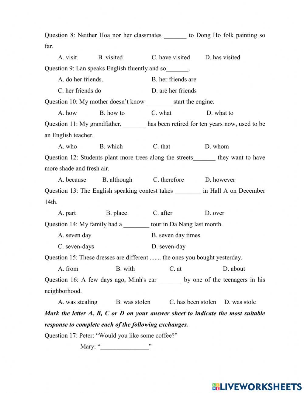 Đê thi vào 10 - test 2
