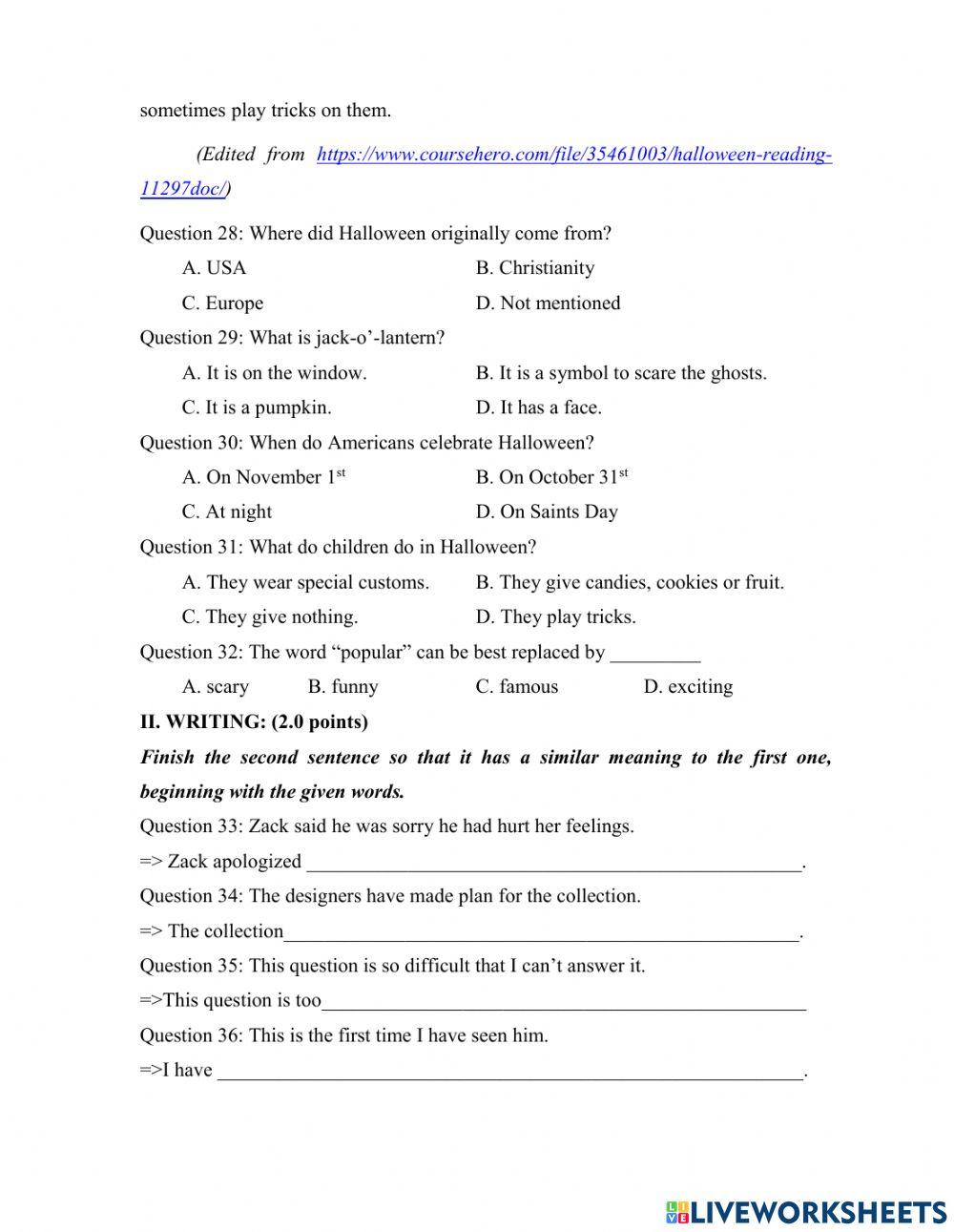 Đê thi vào 10 - test 2