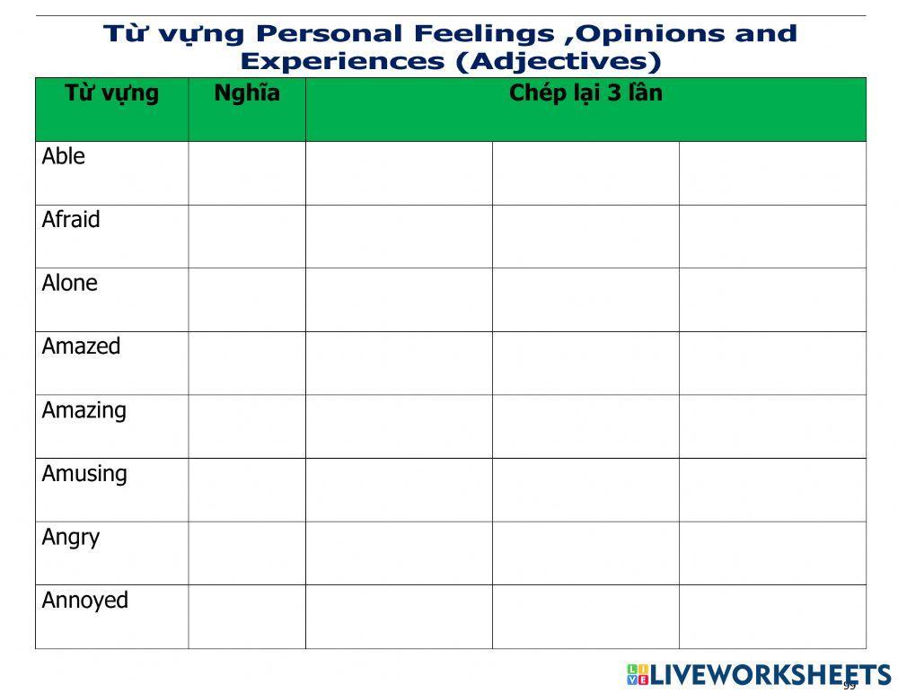Vtv-pet-Personal Feelings ,Opinions and Experiences (Adjectives)