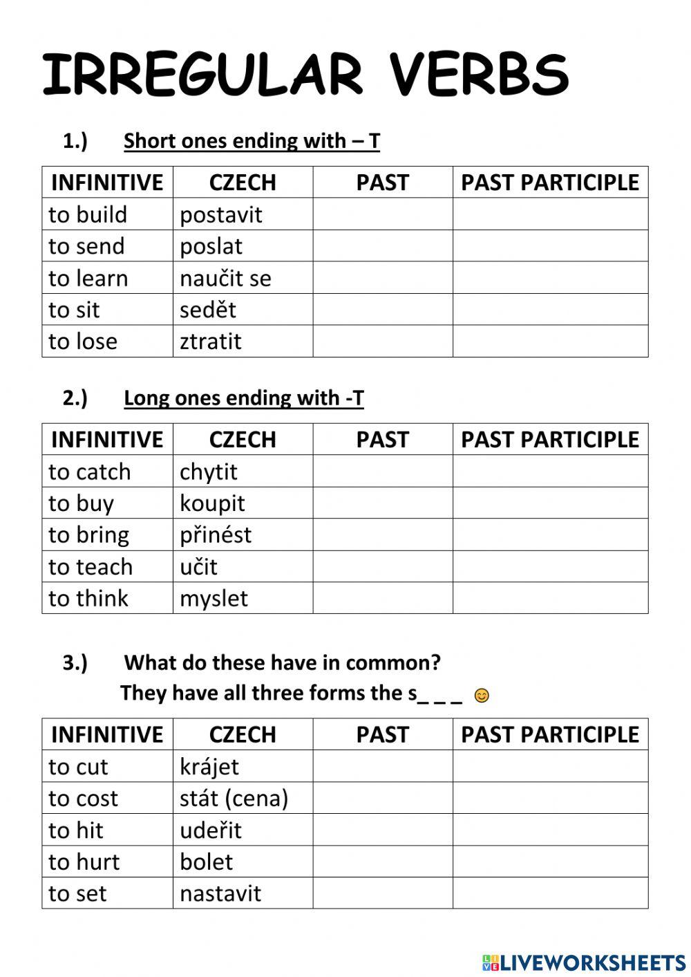 Irregular verbs groups