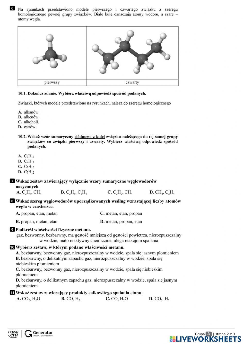 Karta pracy - ALKANY