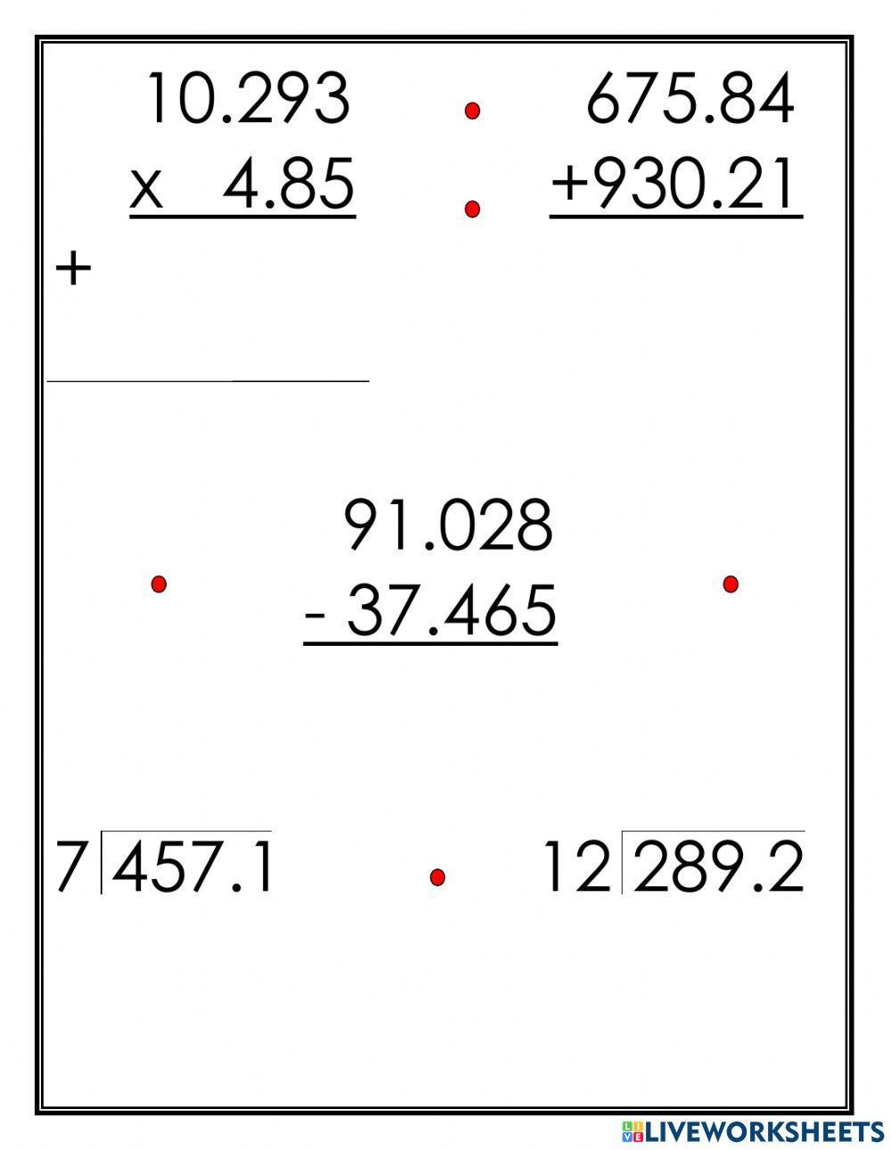 Repaso de Operaciones Básicas con Punto Decimal