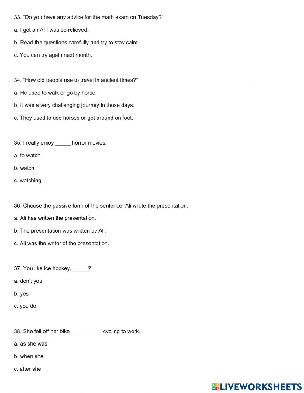 Grammar - vocabulary placement test - iv cycle