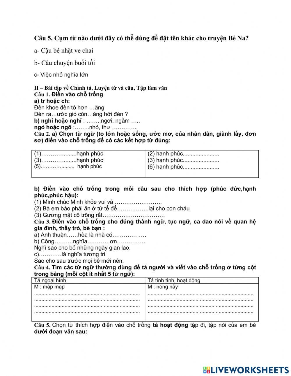 Phiếu bài tập tuần 15