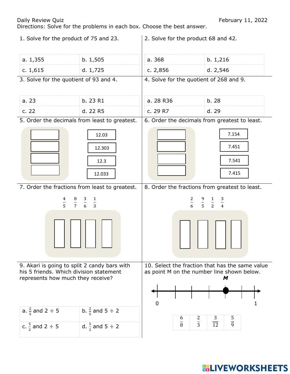 Daily Review Quiz Week 21