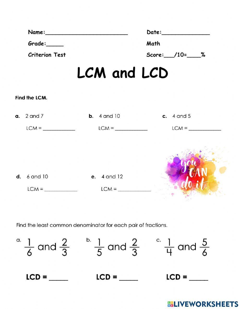 LCM and LCD | Free Interactive Worksheets | 1865437