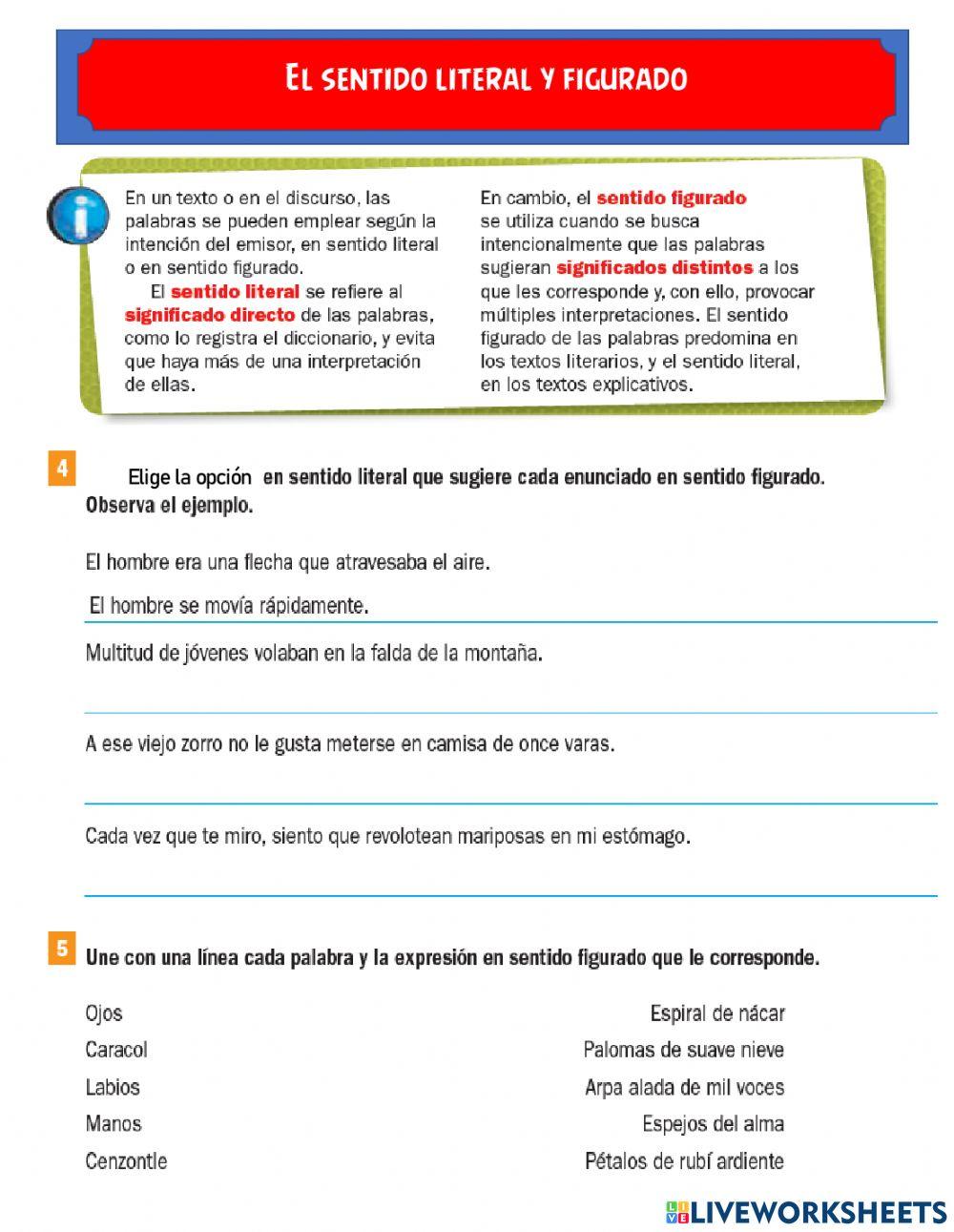 El sentido literal y figurado El sentido literal y figurado