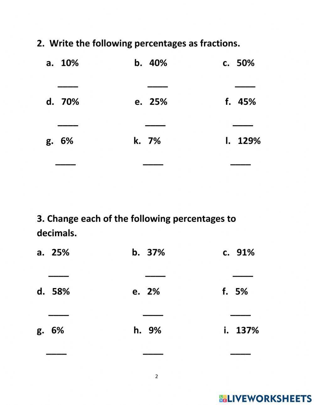 Percentages online pdf exercise | Live Worksheets
