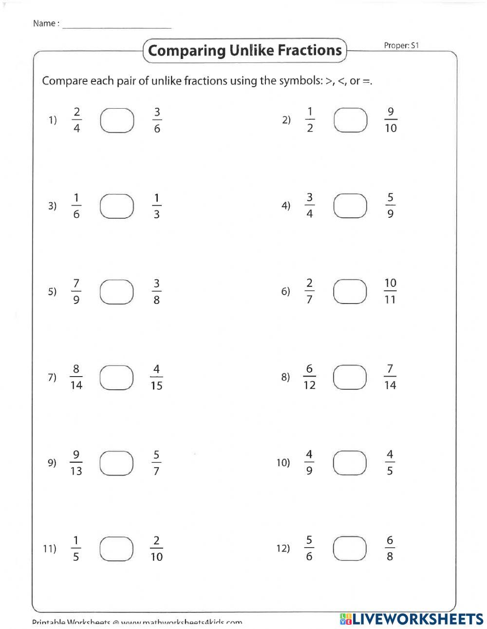 2728548 Comparing Fractions with Unlike Denominators