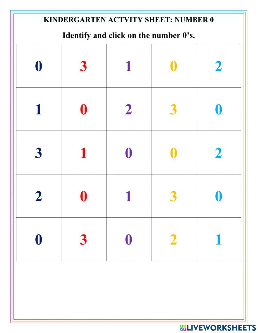 Numeral 0 activity | Live Worksheets