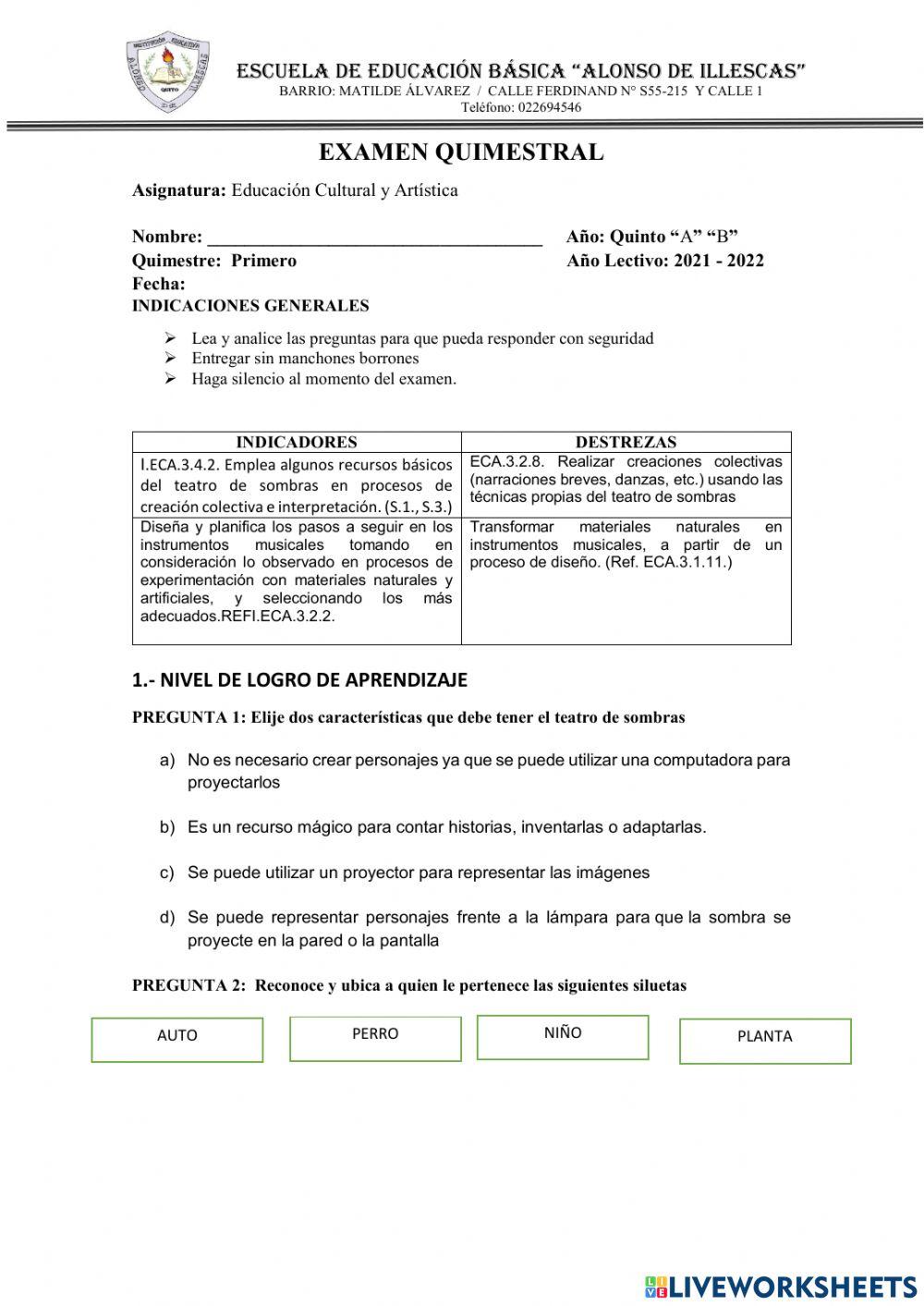 Evaluación quimestral