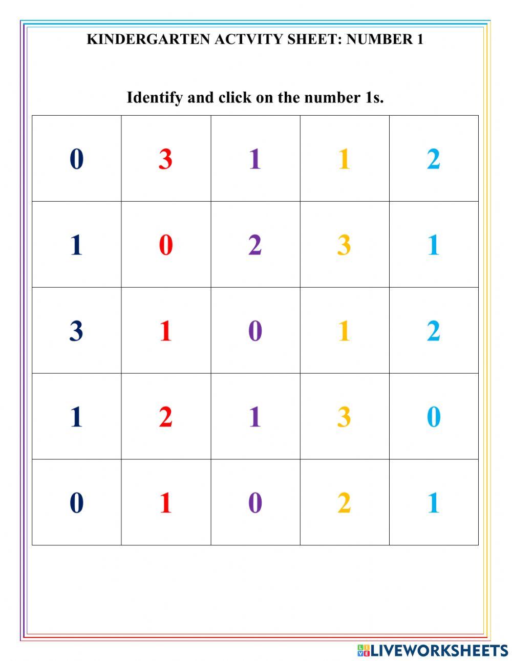 Numeral 1 Activity Sheet