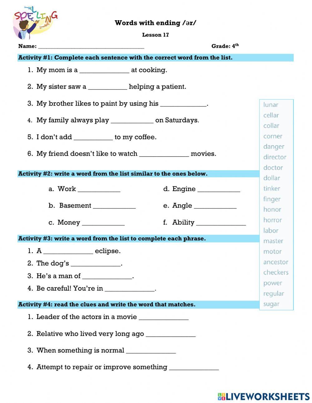 Words with ending -ǝr-