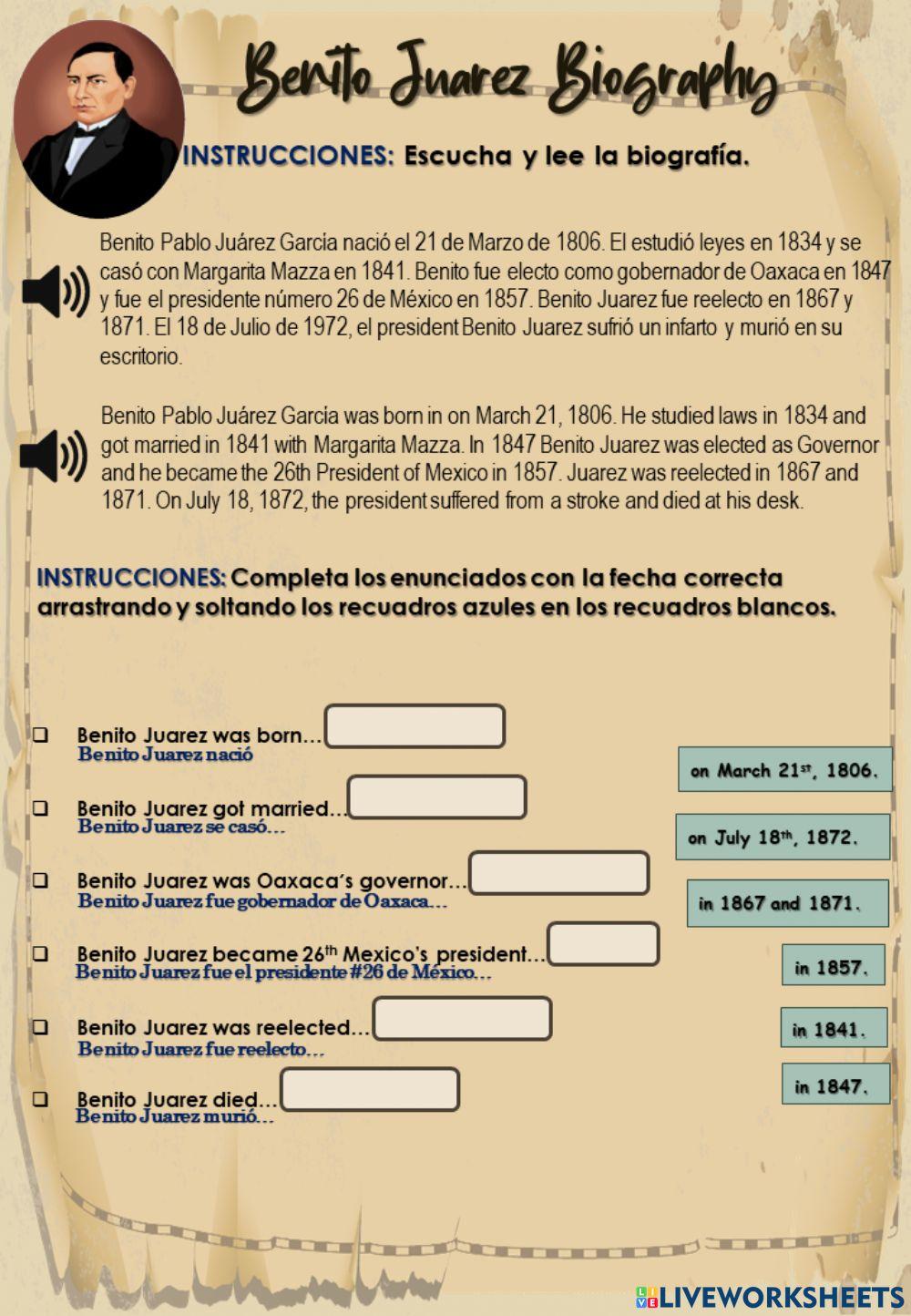 Important Dates from Benito Juarez Biography simple