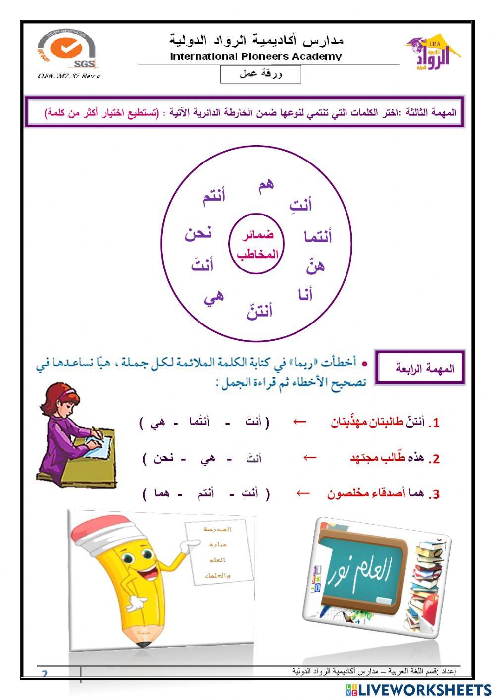 الجملة الاسمية والفعلية-ضمائر المخاطب