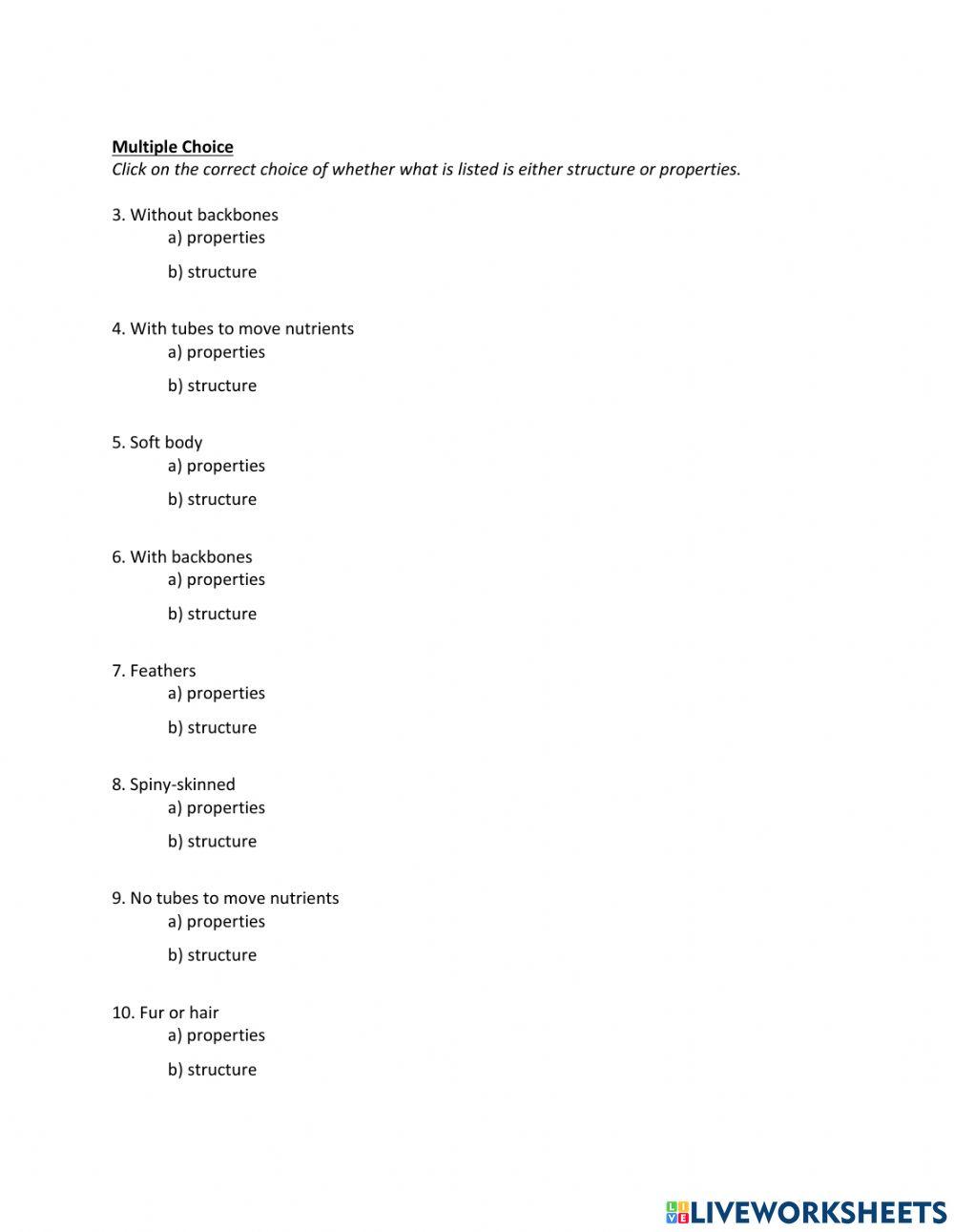 Grade 6 Science Properties vs. Structure Test (Easy)