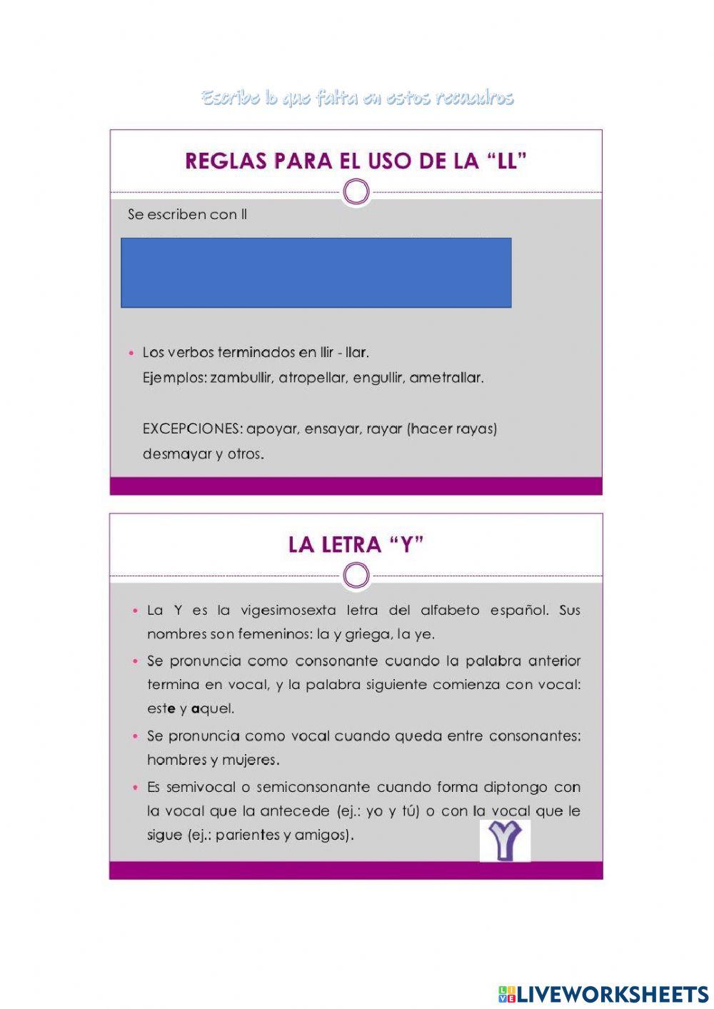 Lengua Verbos, averbios, tiempos verbales y ortografia de la ll y y.