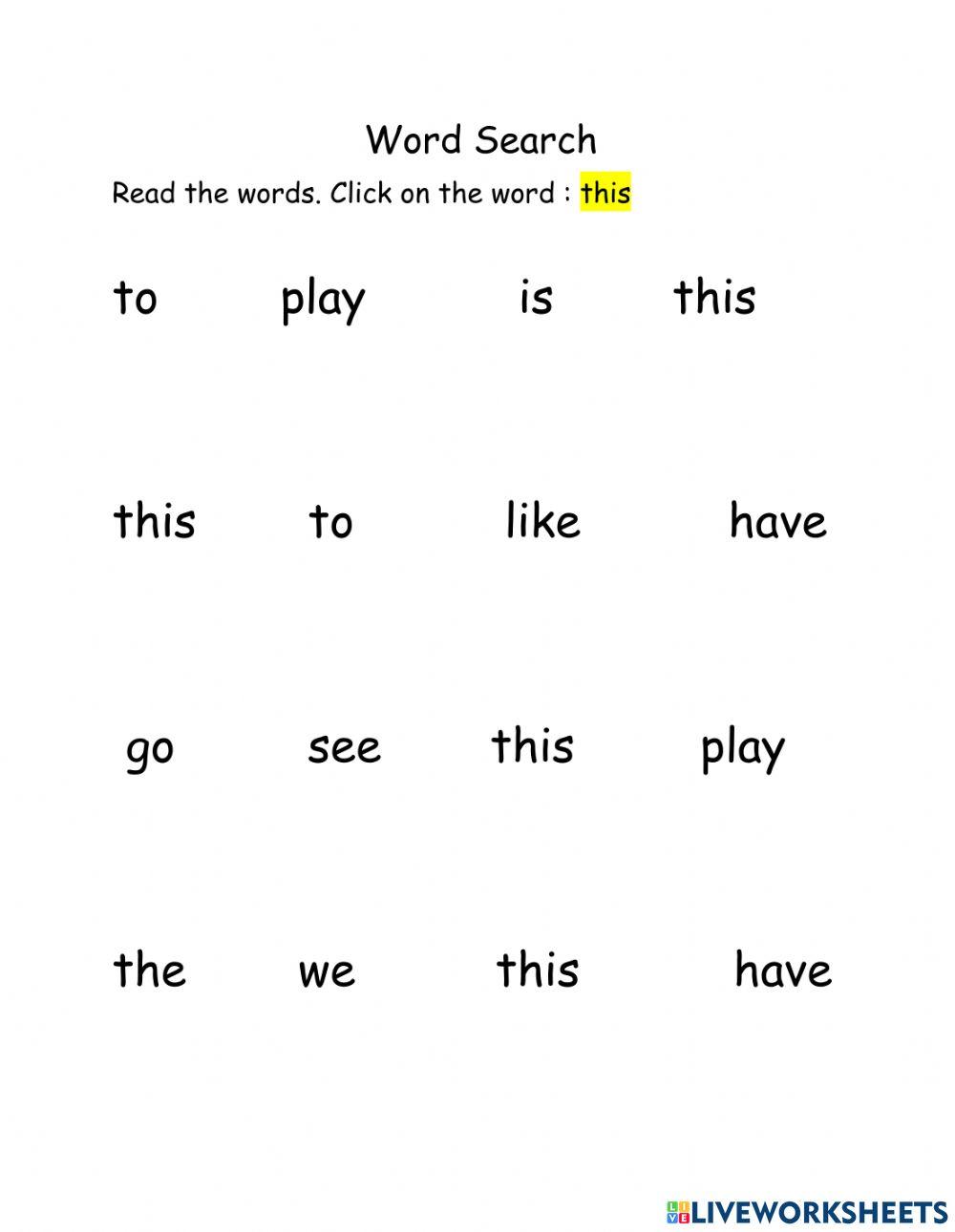 Sight word -this- word search Sight word -this- word search
