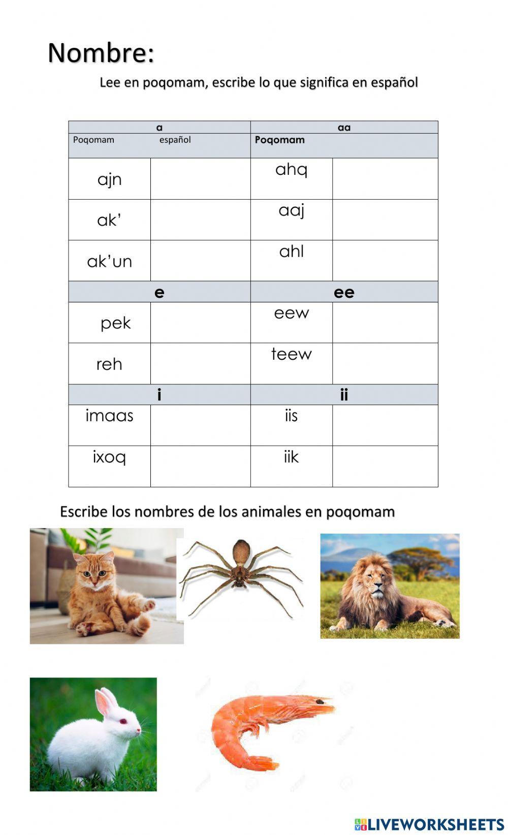 Palabras vocales en poqomam