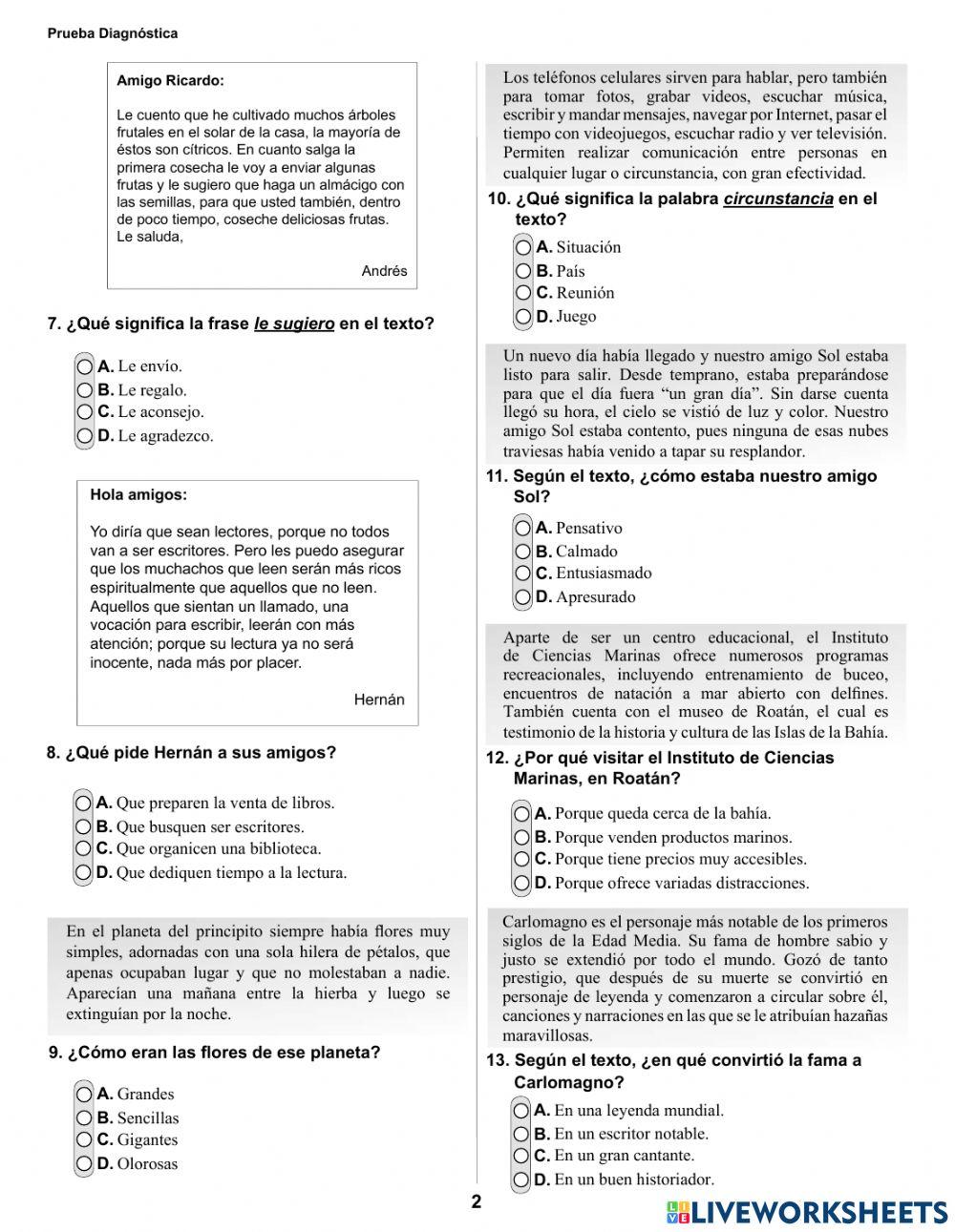 Prueba Diagnóstica Séptimo grado