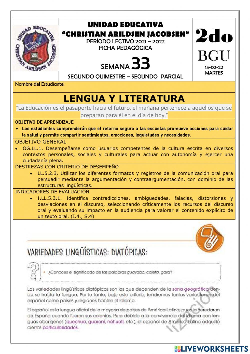 SEMANA 33-LENGUA Y LITERATURA-2doBGU