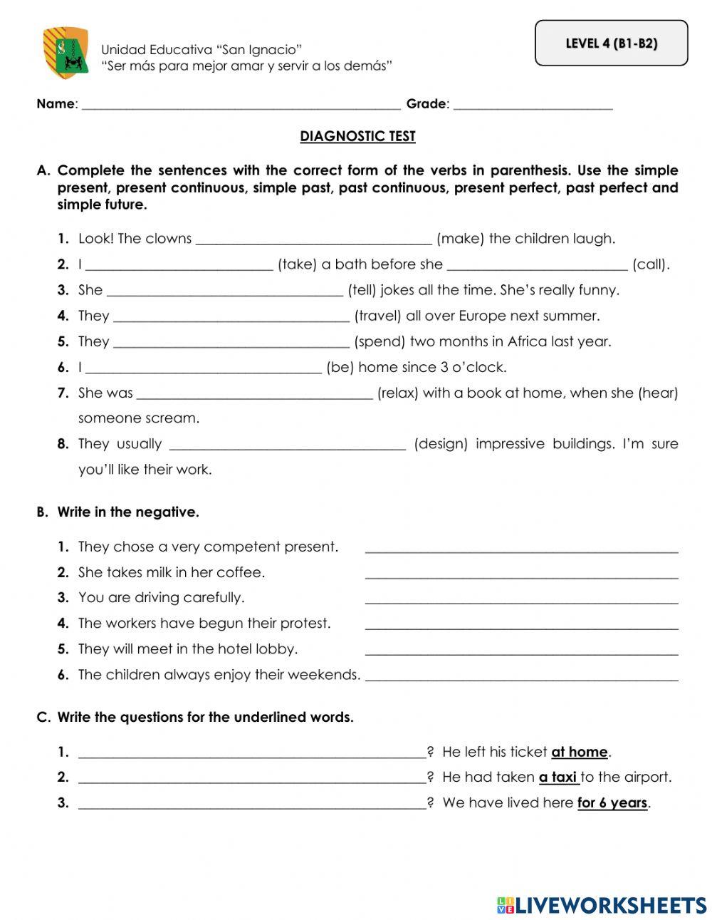 Diagnostic test level 4