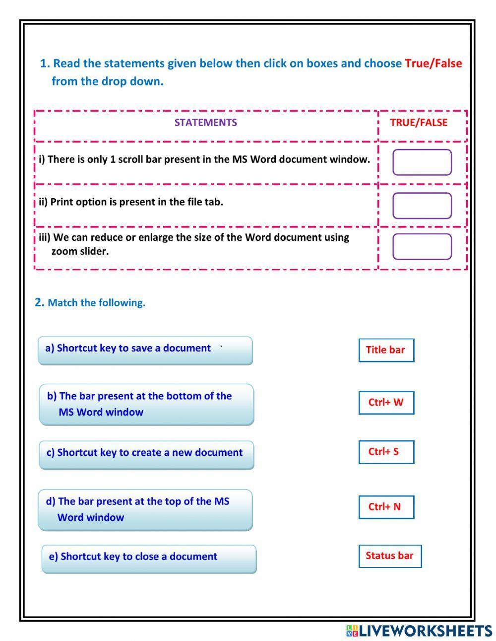 2c MS WORD online exercise for | Live Worksheets
