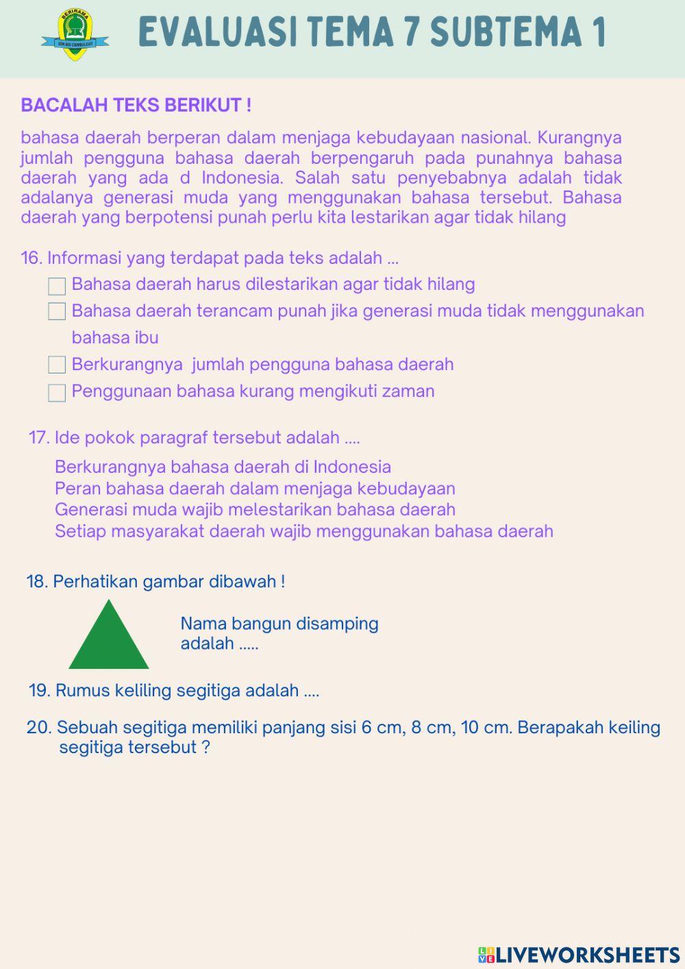 Evaluasi tema 7 subtema 1