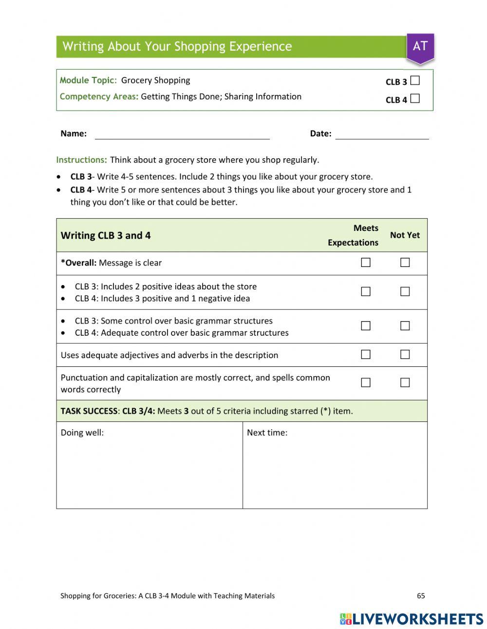 Writing Assessment - CLB 3-4