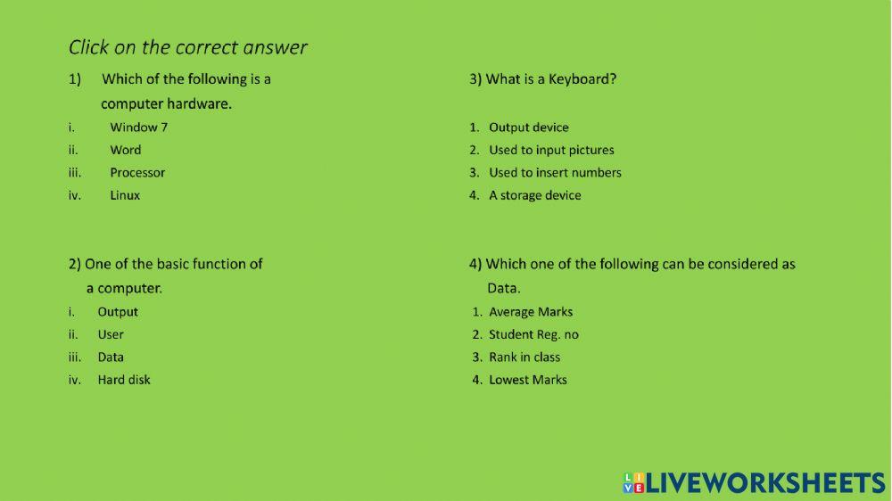 Introduction to computer worksheet | Live Worksheets