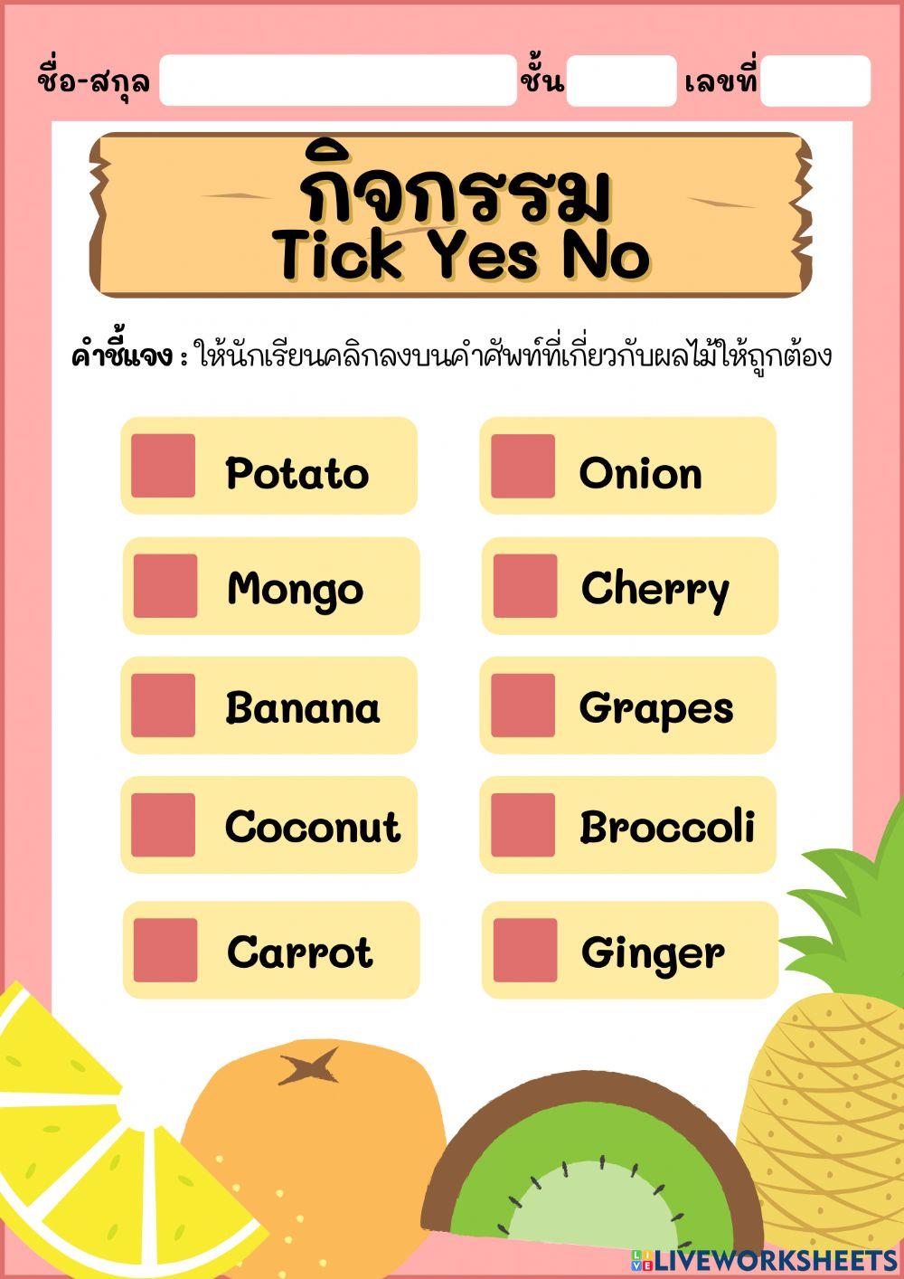 กิจกรรม Tick Yes no
