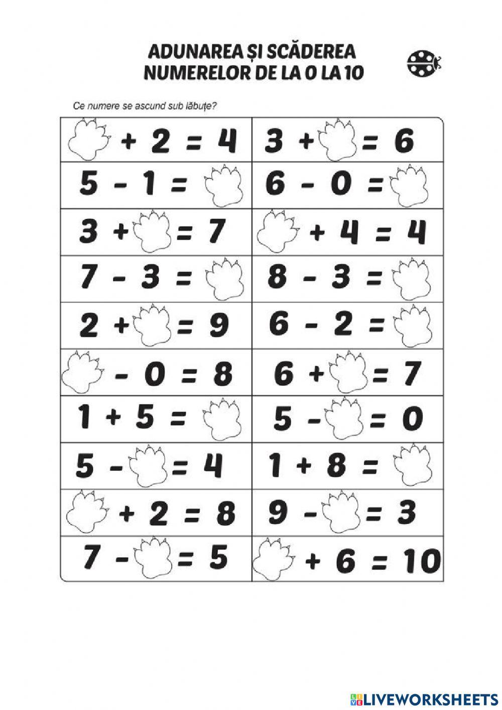 Adunarea și scăderea numerelor naturale 0-10