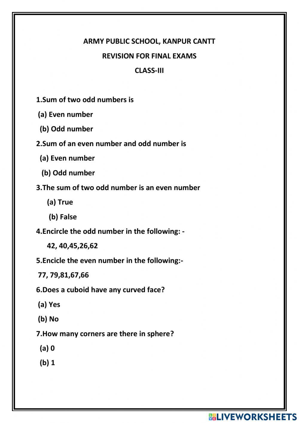 Revision worksheet