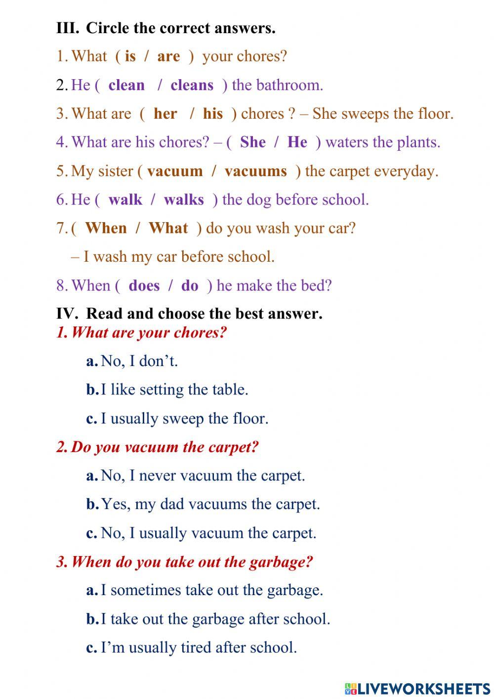 EU3- Unit 6- Lesson 2- Chores