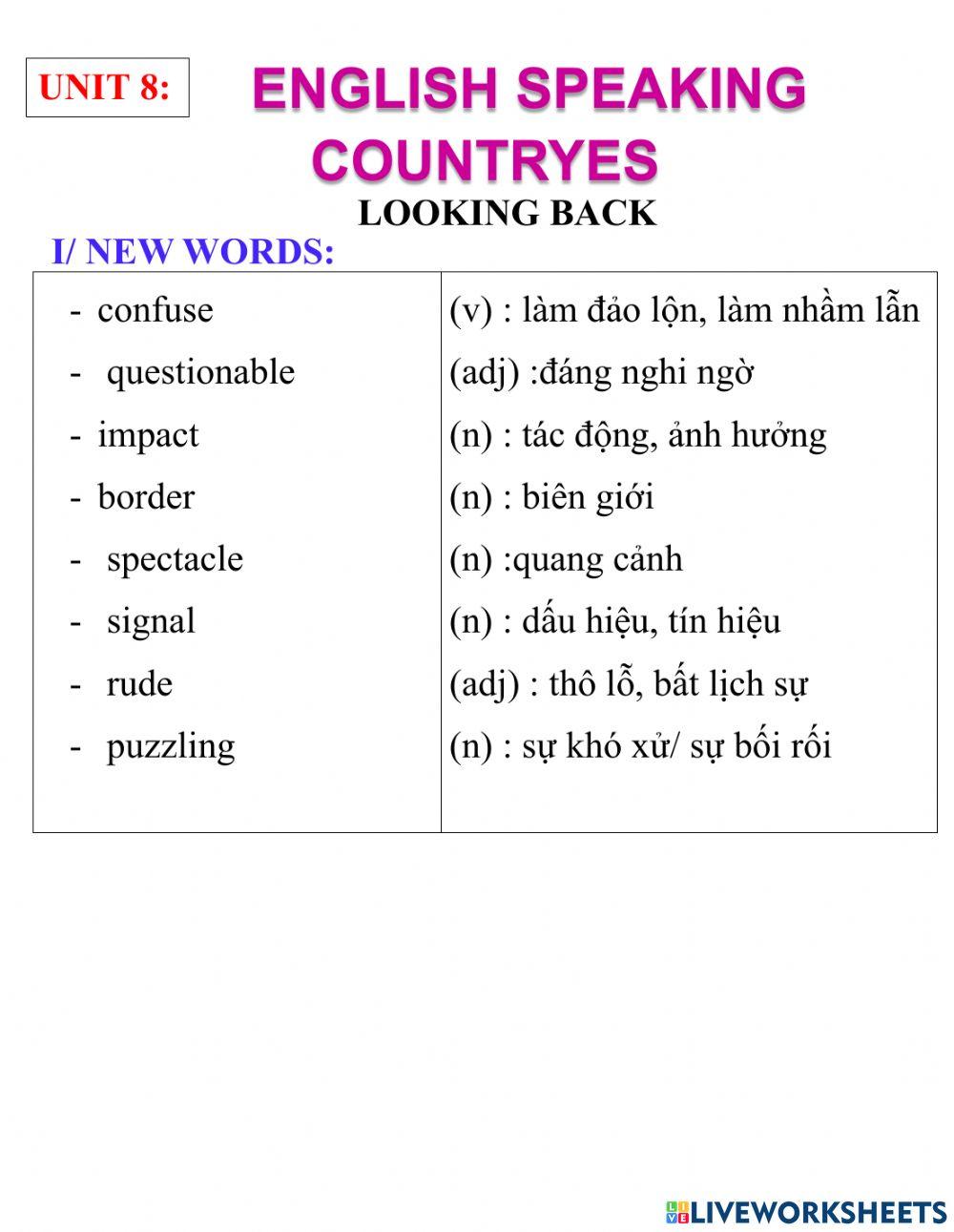 English 8- uit 8- looking back