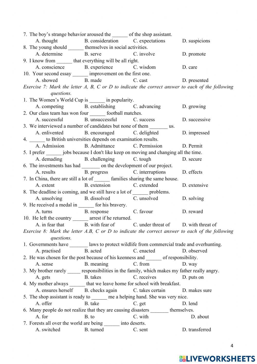 Bài tập chọn từ - sự kết hợp từ