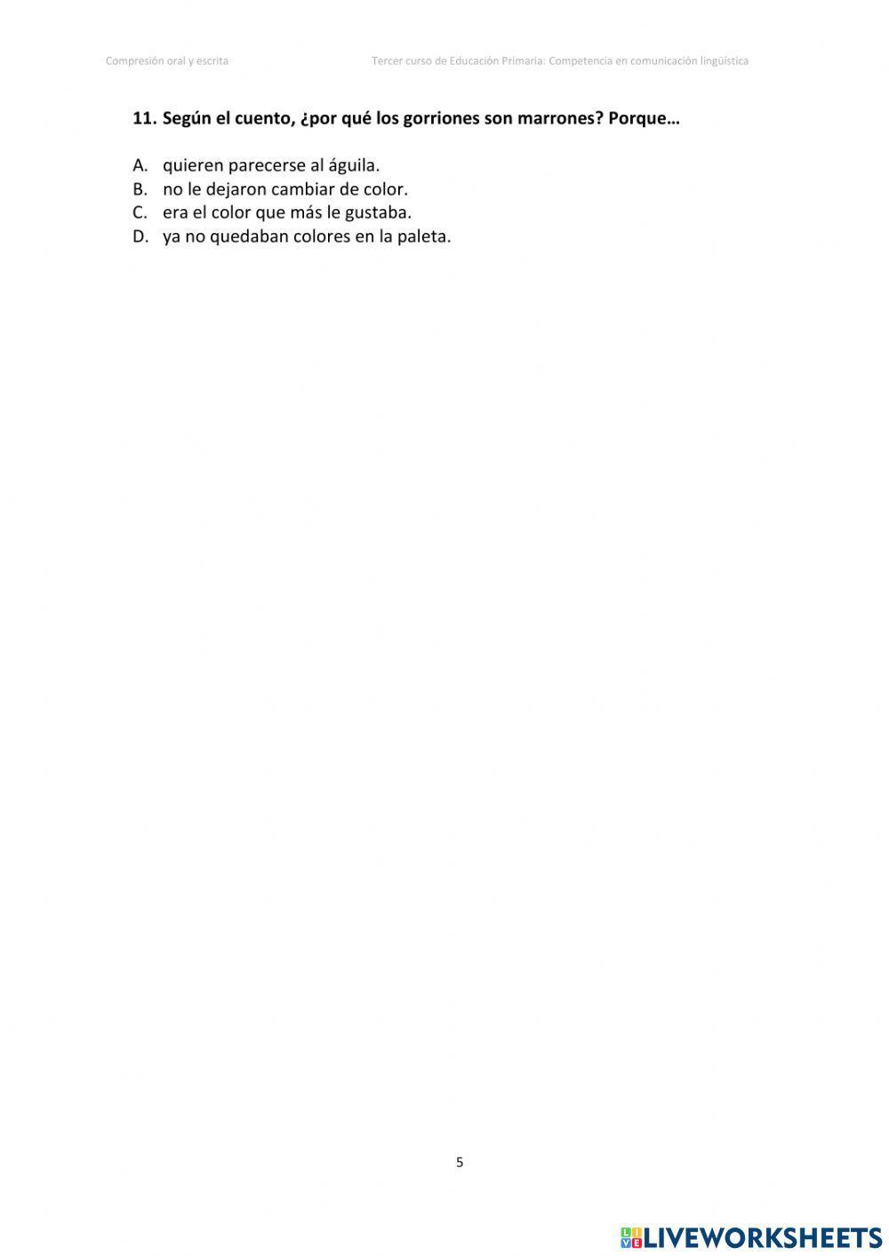Comprensión oral: Colores y pájaros