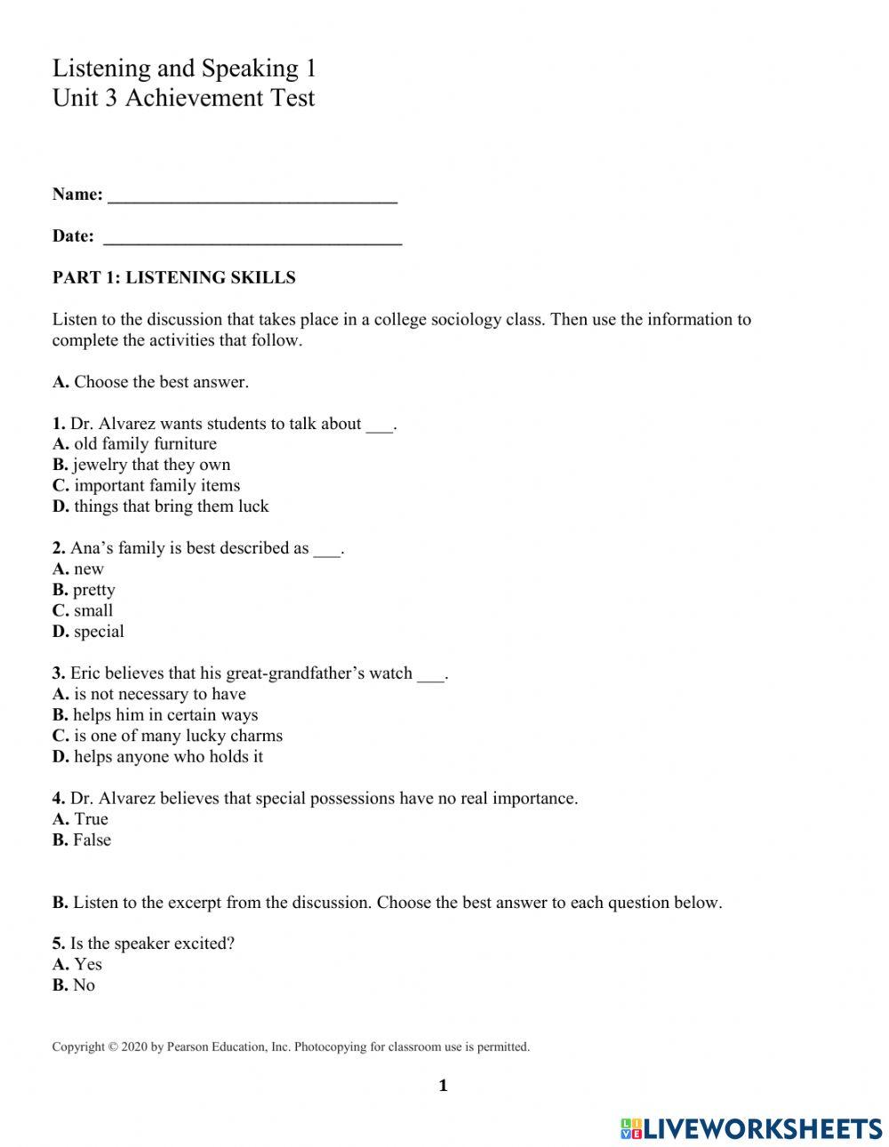 L-S LV1 SUPPLEMENTARY OCT-FEB 2022 online exercise for | Live Worksheets