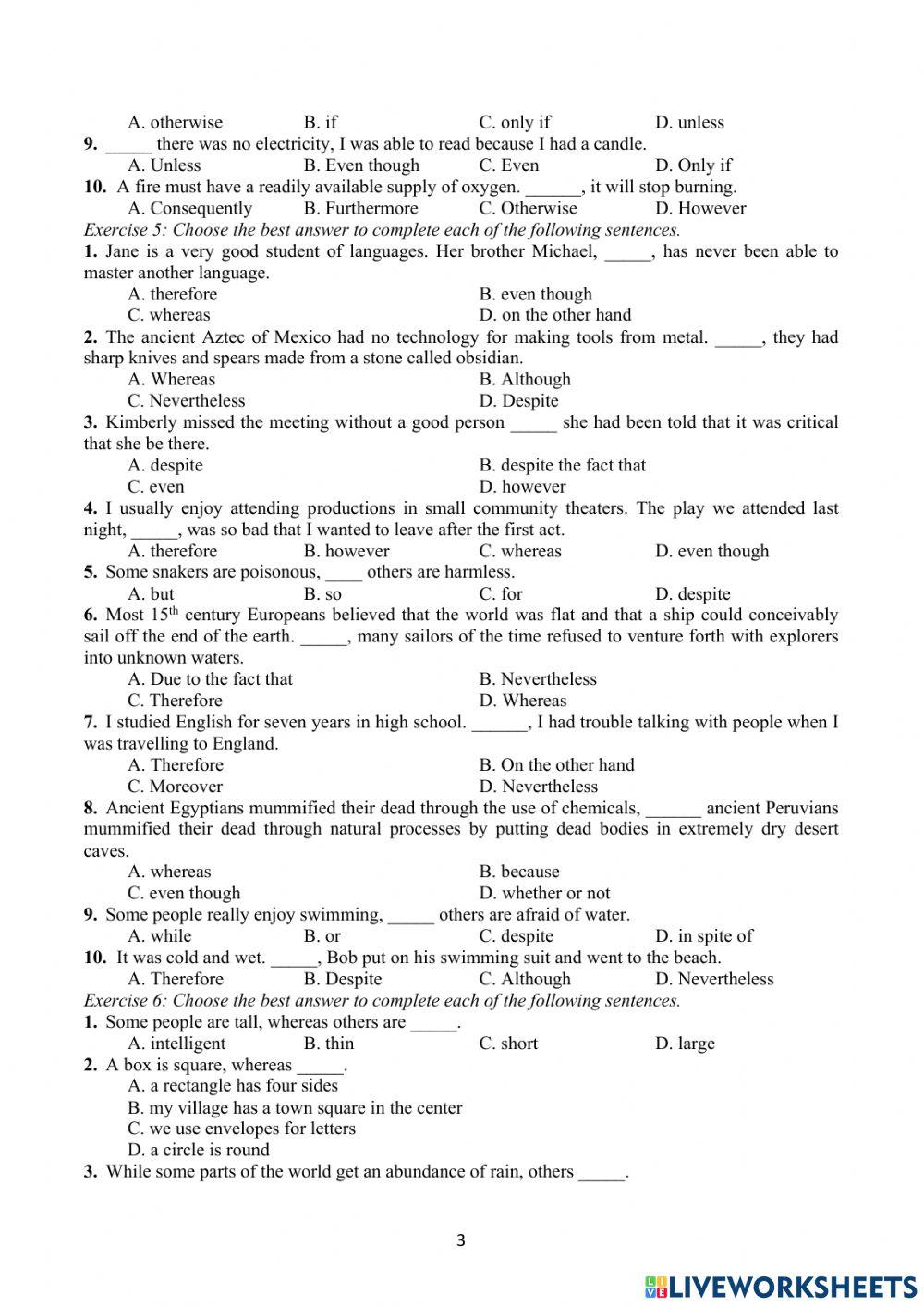 Bài tập từ nối mệnh đề, từ nối câu