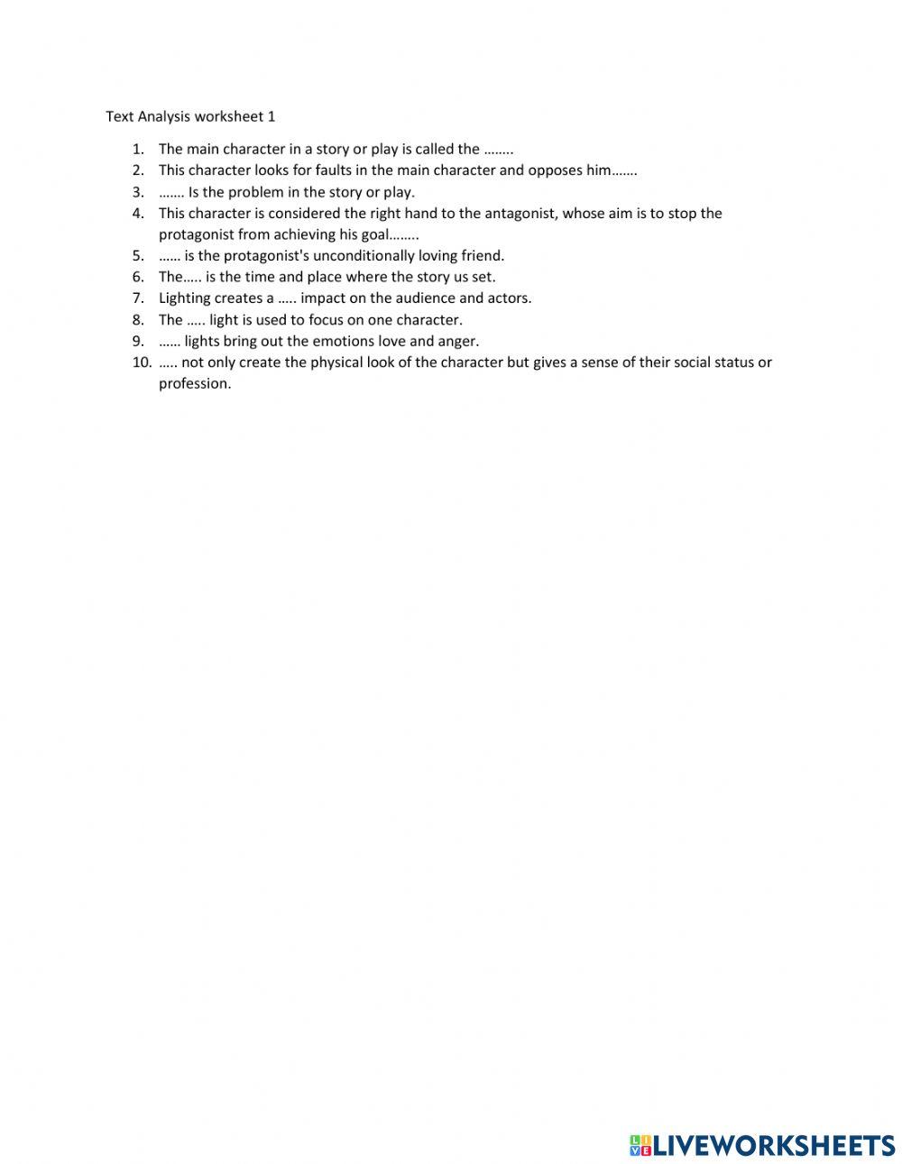 Text analysis online exercise for live worksheets