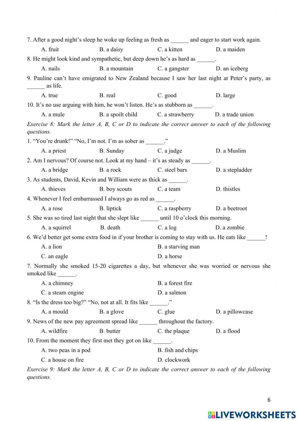 BÀI TẬP THÀNH NGỮ (Idioms)