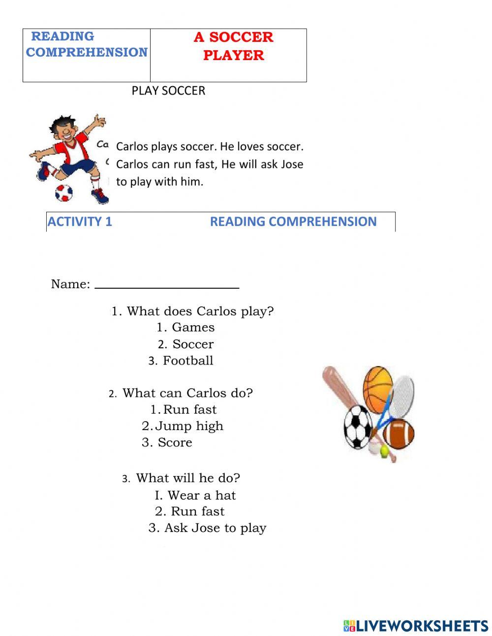 READING COMPREHENSION Soccer Player online exercise for | Live Worksheets