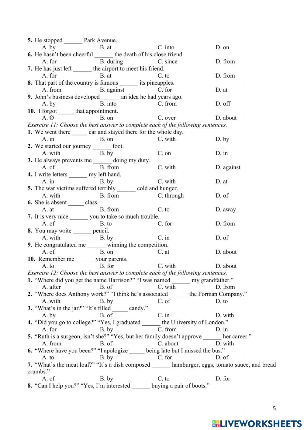 Bài tập giới từ