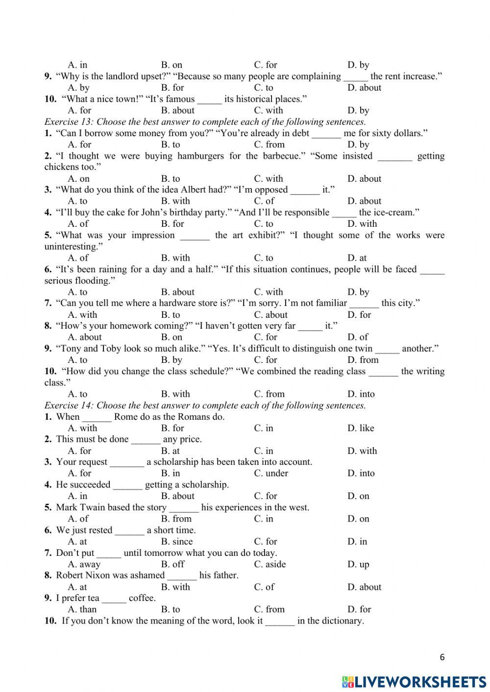 Bài tập giới từ