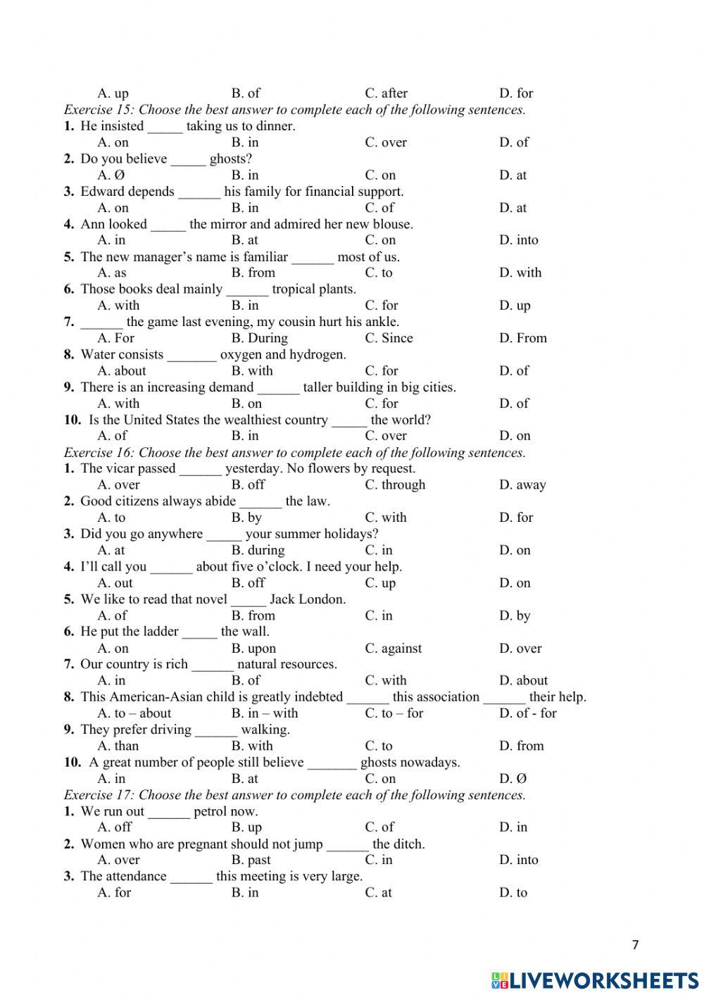 Bài tập giới từ