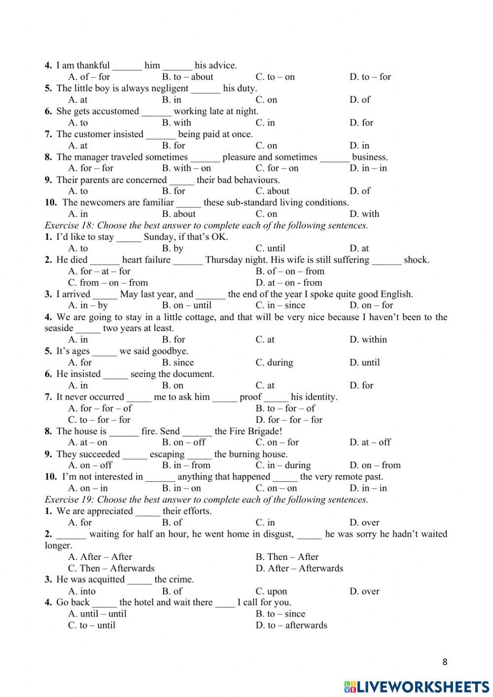 Bài tập giới từ