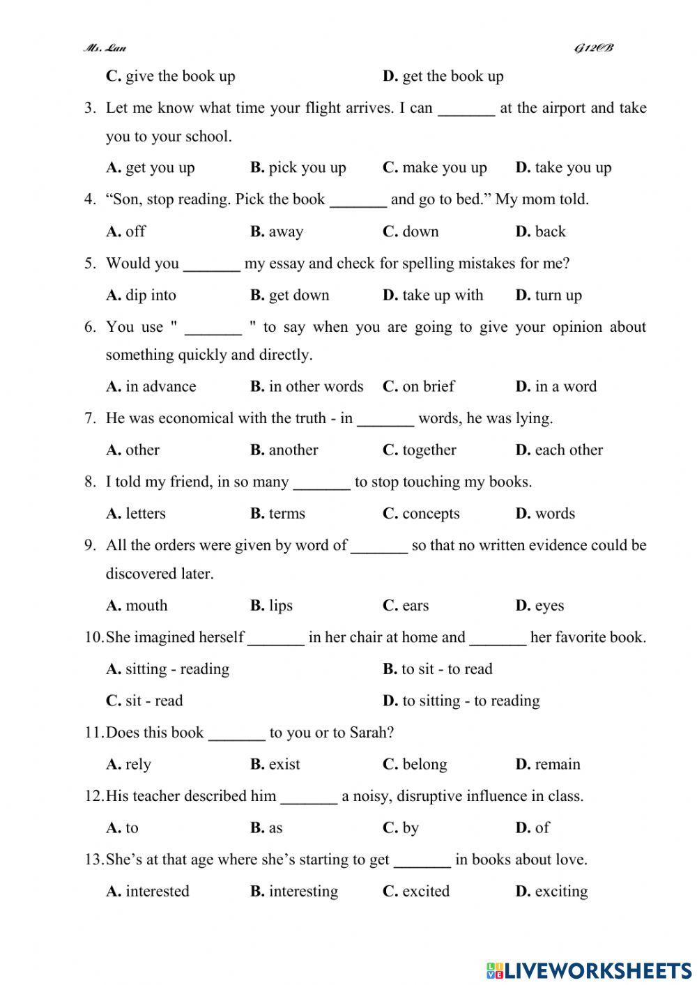 Unit 11 books-vocabulary g12cb