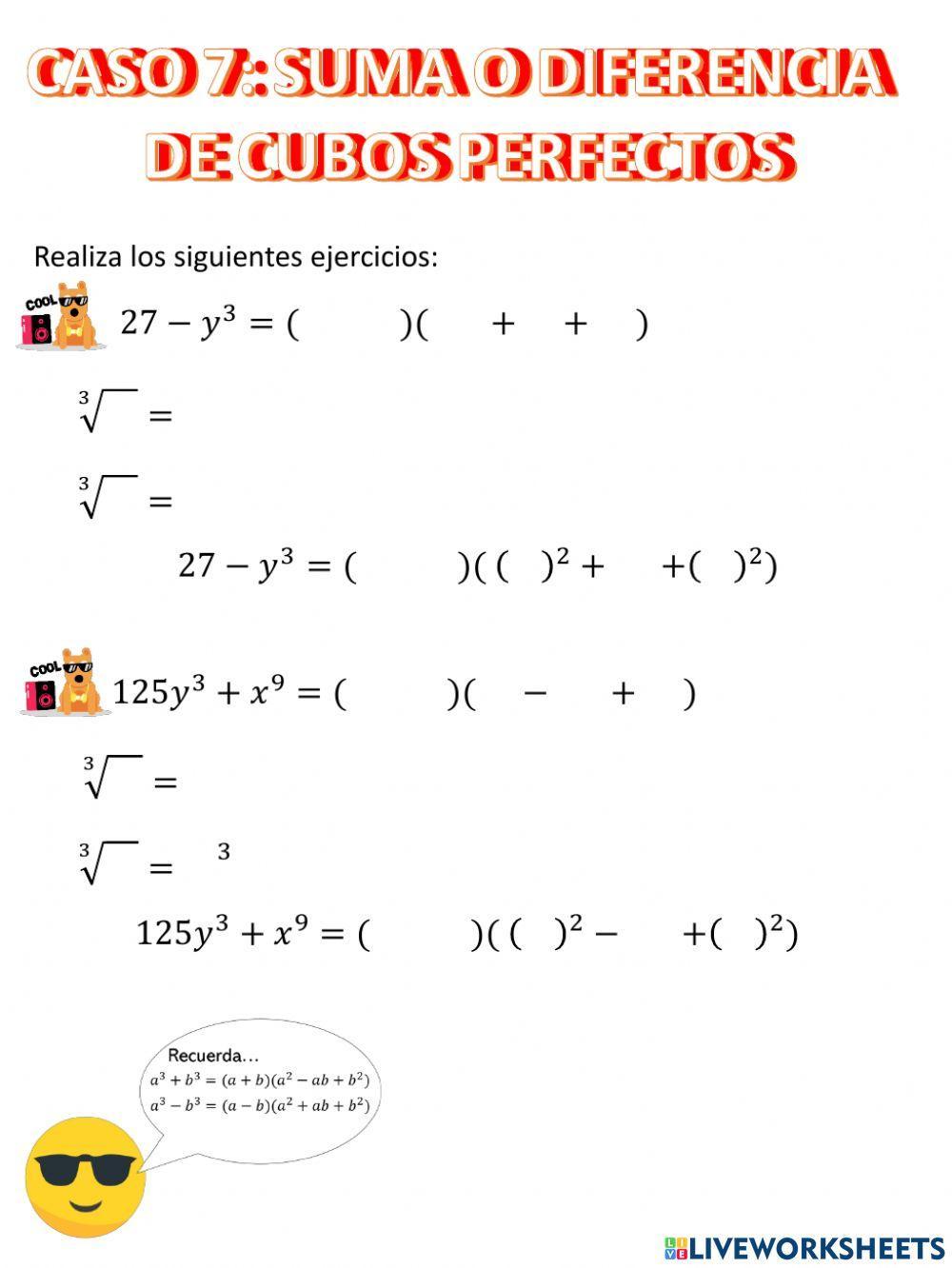 Suma y diferencia de cubos perfectos